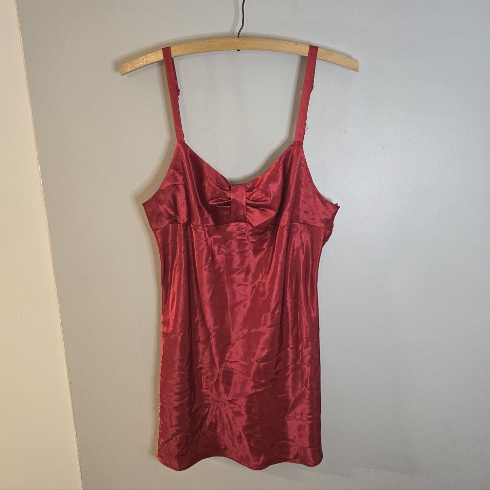 Vintage Victoria Secret Angels Red Satin Chemise Slip Dress Bow Front Top Medium